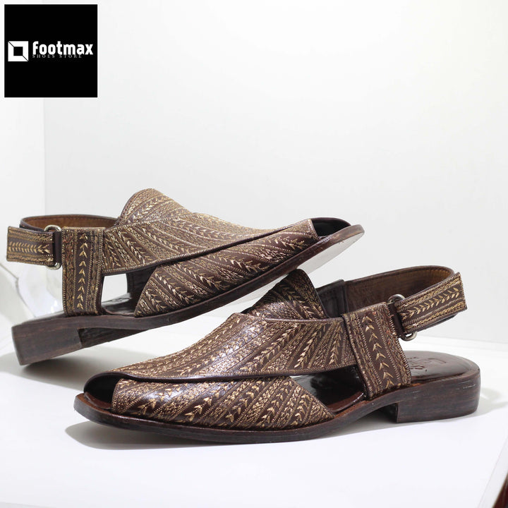 Genuine leather embroidery kabuli sandals - footmax (Store description)