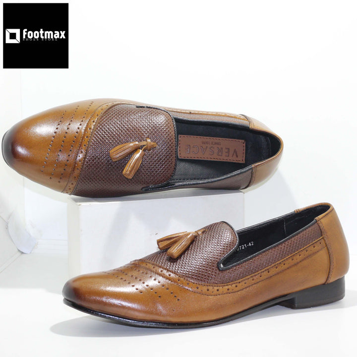 Brown leather casual outdoor comfortable loafer - footmax