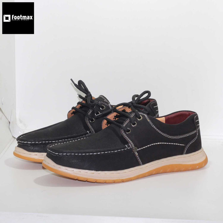 leather casual black olive men casual shoes - footmax