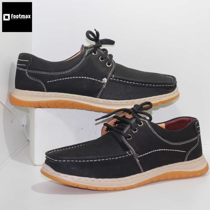 leather casual black olive men casual shoes - footmax