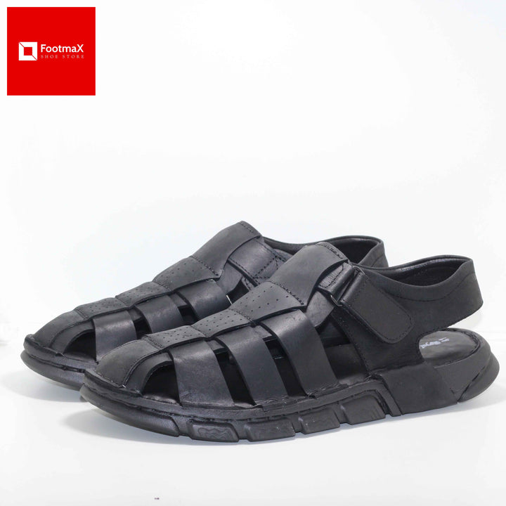 Cow leather men black comfortable layer sandals - footmax (Store description)