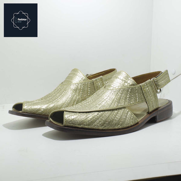 Golden Genuine leather kabli sandals embroidery shoes - footmax (Store description)